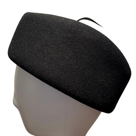 Vintage Morgan Taylor Black Wool Hat Feather Fascinator Made in Italy WPL 8048 - Picture 3 of 7